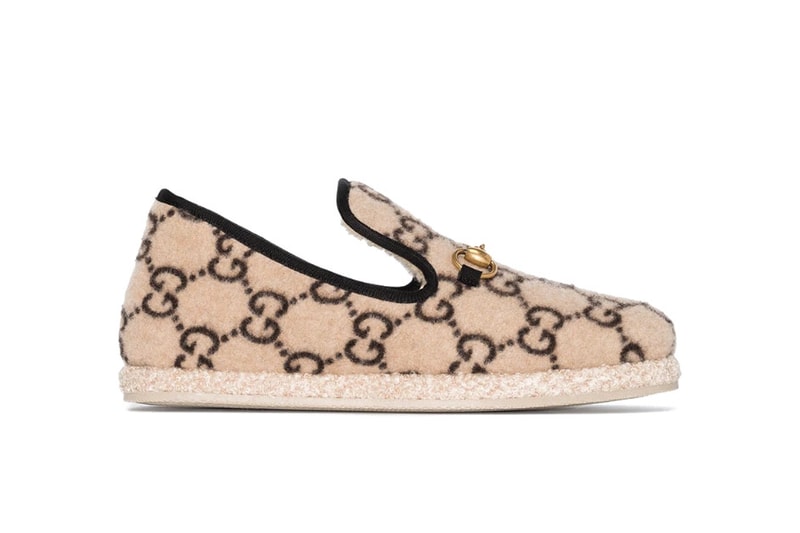 Gucci Cozy Logo Monogram Wool Slippers Shoes Luxury Gold Beige Print Fall Winter Loungewear 