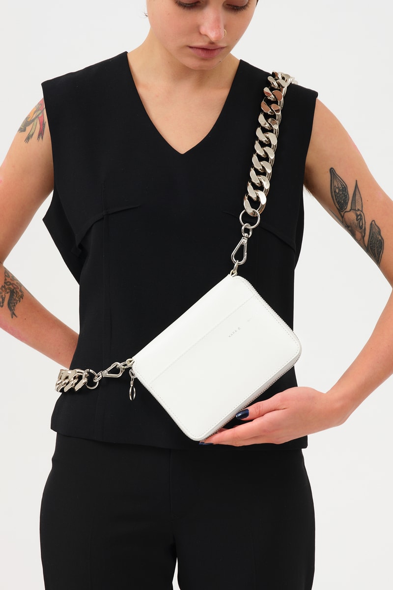kara large bike wallet chain leather black white shoulder bag accessory silver