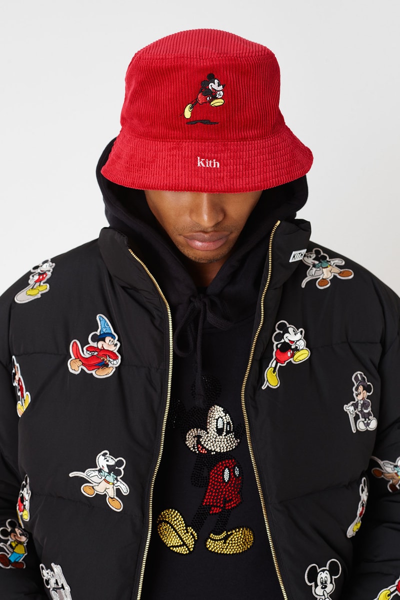 kith disney collaboration mickey mouse hoodies sherpa fleece black red cap hats ronnie fleg