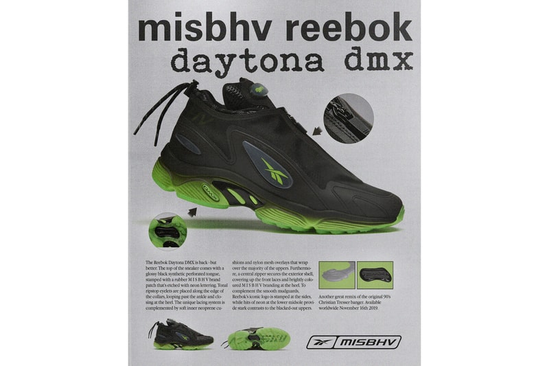 MISBHV x Reebok Daytona DMX 2.0 Release Date HBX Sneaker Trainer Shoe Black Neon Green Futuristic Drop Collaboration