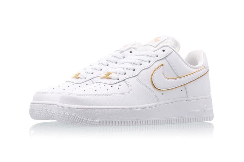 Nike Air Force 1 07 Black White Monochrome Gold Swoosh Outline Sneakers Womens Ladies AF1