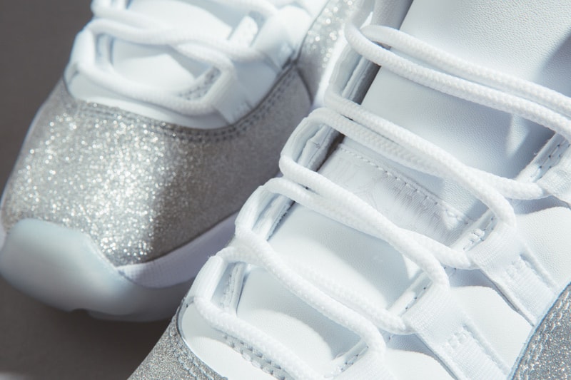 Nike Air Jordan 11 Retro Glitter Metallic Silver Sneaker Holiday Release Sparkly Trainer Shoe