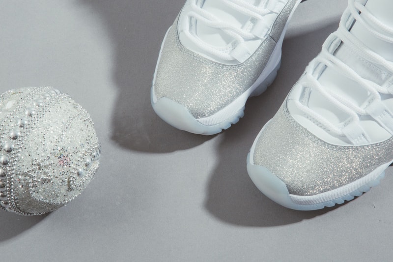 Nike Air Jordan 11 Retro Glitter Metallic Silver Sneaker Holiday Release Sparkly Trainer Shoe