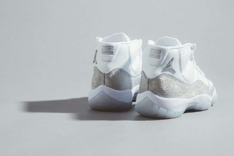 Nike Air Jordan 11 Retro Glitter Metallic Silver Sneaker Holiday Release Sparkly Trainer Shoe