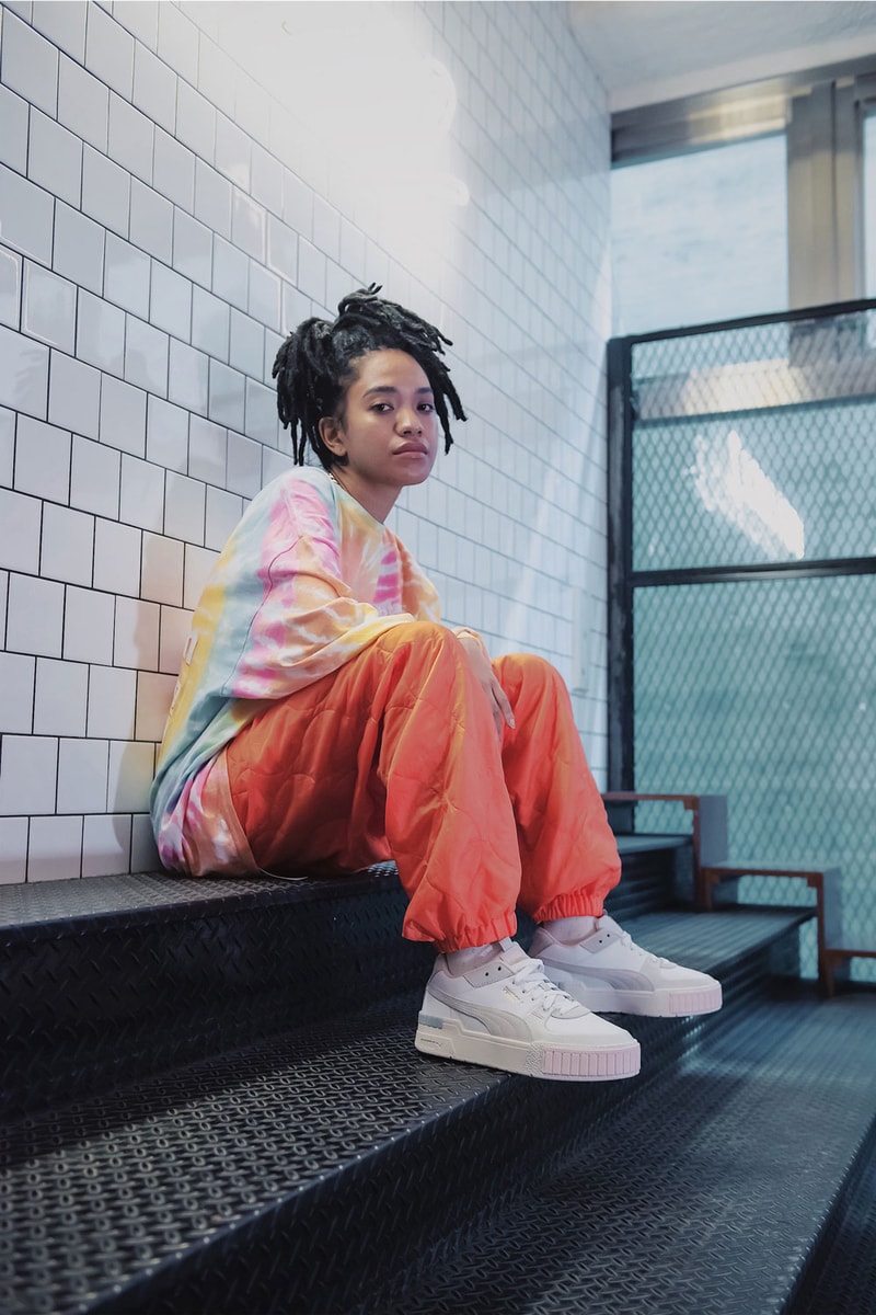 puma cali sport sneaker fall winter 2019 tokyo lookbook tie dye top orange pants
