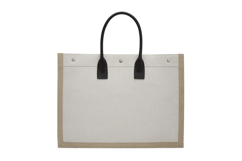 Saint Laurent Logo Canvas Tote Bag Black Beige White Print YSL Big Bag Designer