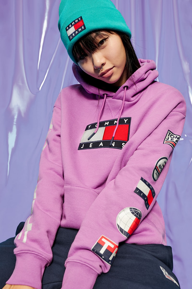 Tommy Hilfiger Jeans Sport Tech Denim Collection Hoodie Iris Orchid Beanie Teal Blue