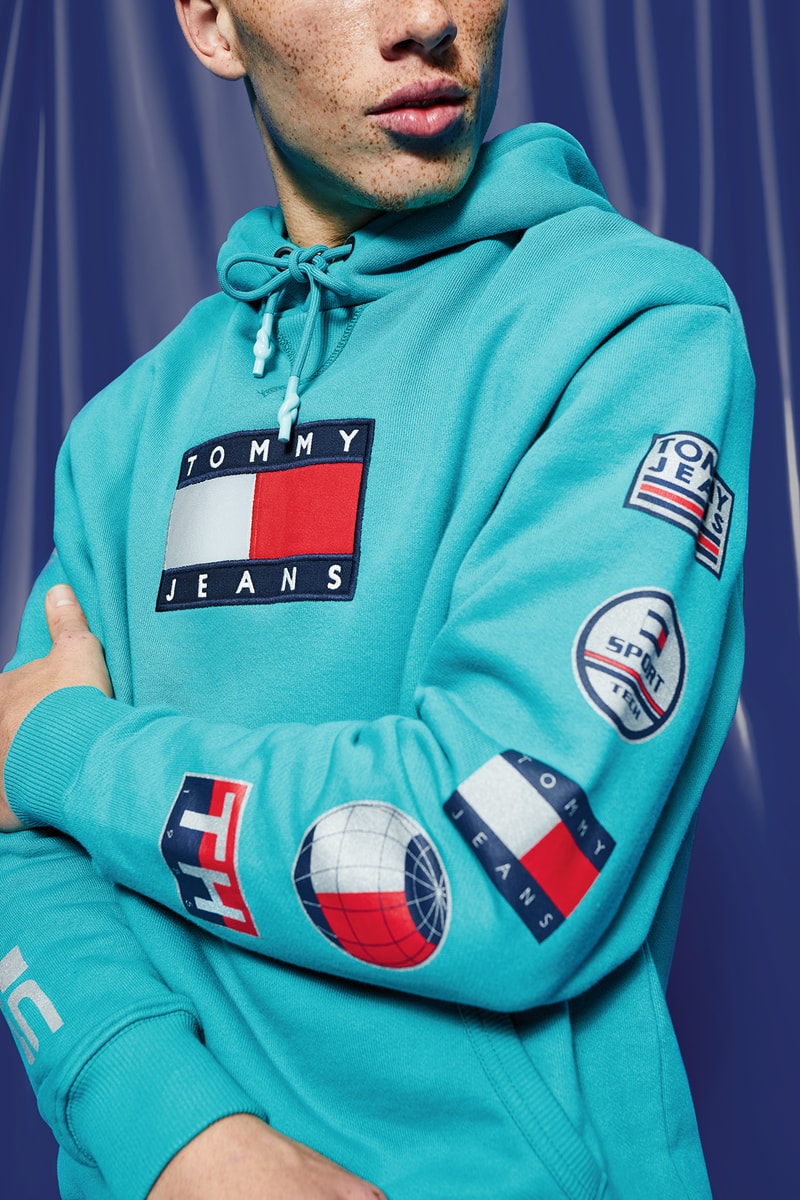 Tommy Hilfiger Jeans Sport Tech Denim Collection Hoodie Teal Blue