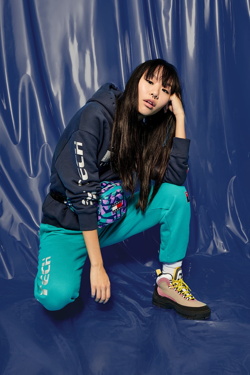 Tommy Hilfiger Jeans Sport Tech Denim Collection Hoodie Navy Blazer Sweatpants Teal Blue