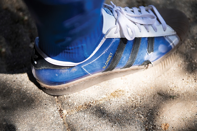 adidas skateboarding blondey mccoy superstar sneaker transparent shoes footwear sneakerhead white brown blue socks