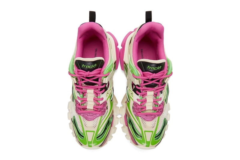 Balenciaga Track.2 Sneaker Pink White Green Caging Futuristic Trainer Shoe Layered Design Colorway