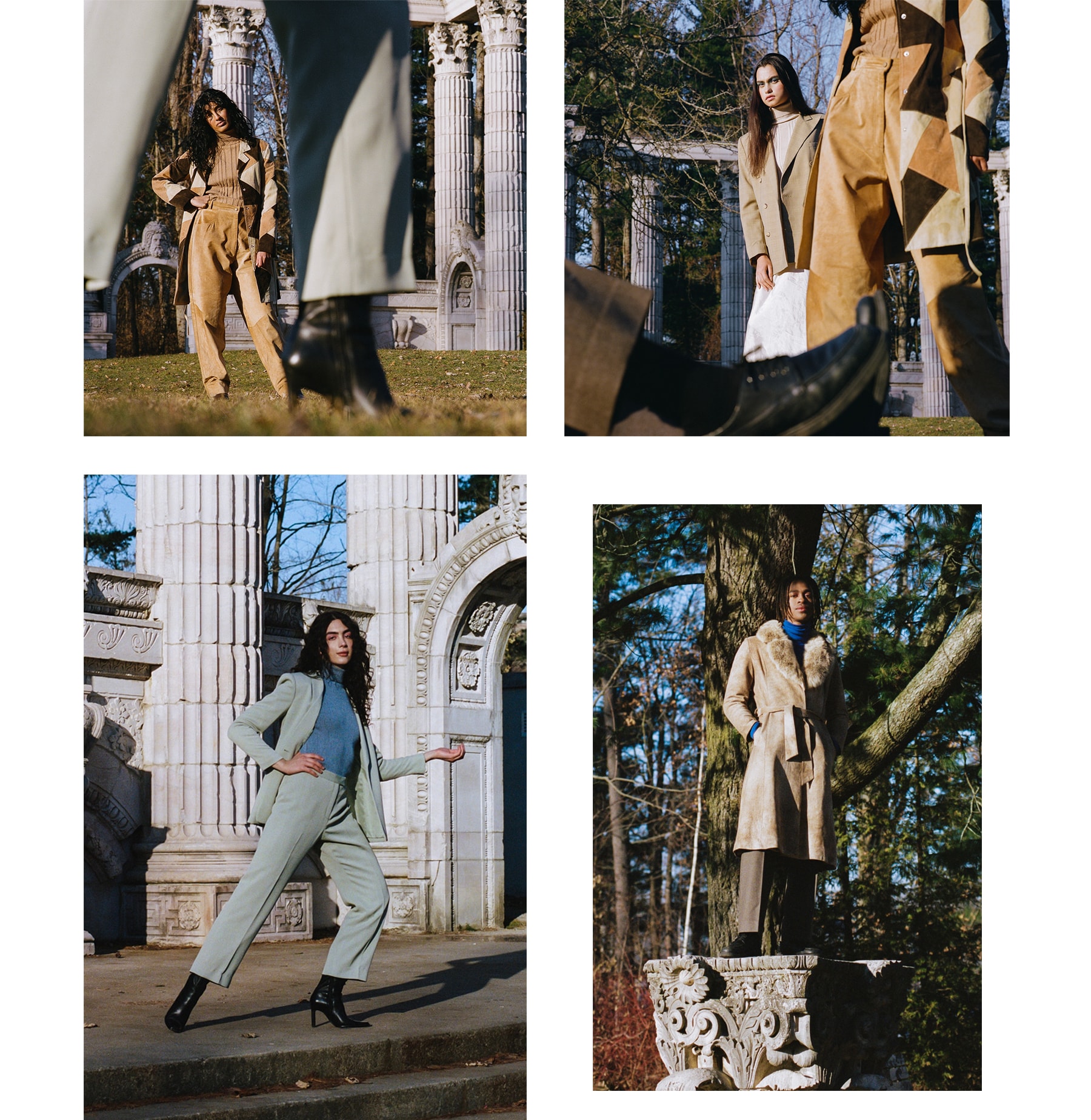 Vintage Fashion Editorial Styling Models Coat Winter Sweater Beige Brown