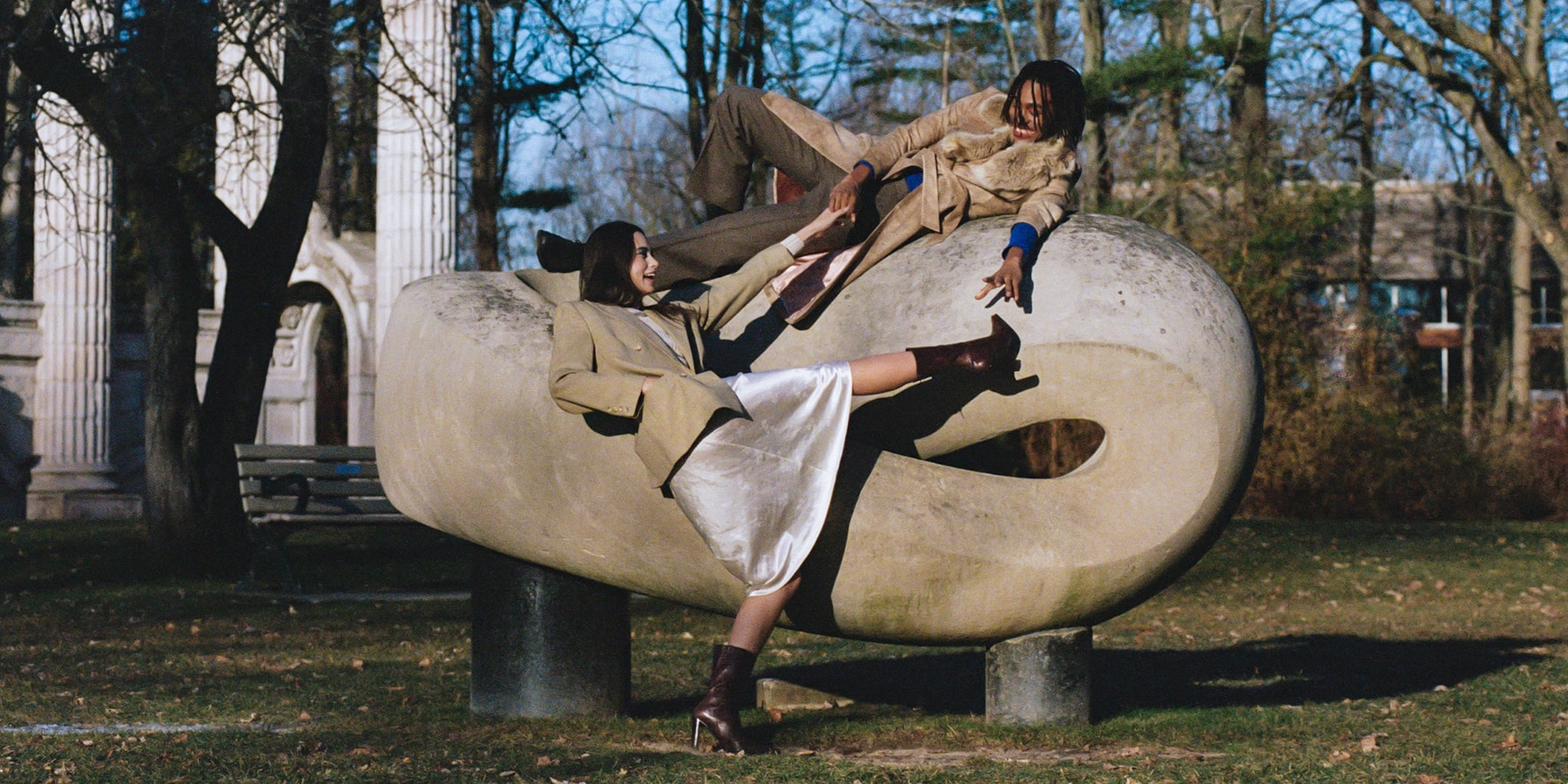 Vintage Fashion Editorial Styling Models Coat Winter Sweater Beige Brown