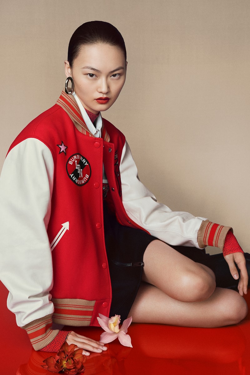 burberry chinese new year 2020 campaign union sneaker lola bag zhou dongyu liang jiyuan jackets scarf blazer red jewelry lola bag