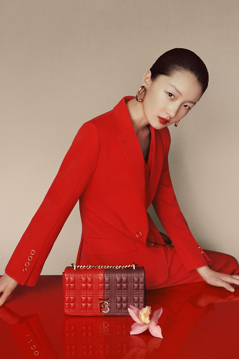 burberry chinese new year 2020 campaign union sneaker lola bag zhou dongyu liang jiyuan jackets scarf blazer red jewelry lola bag
