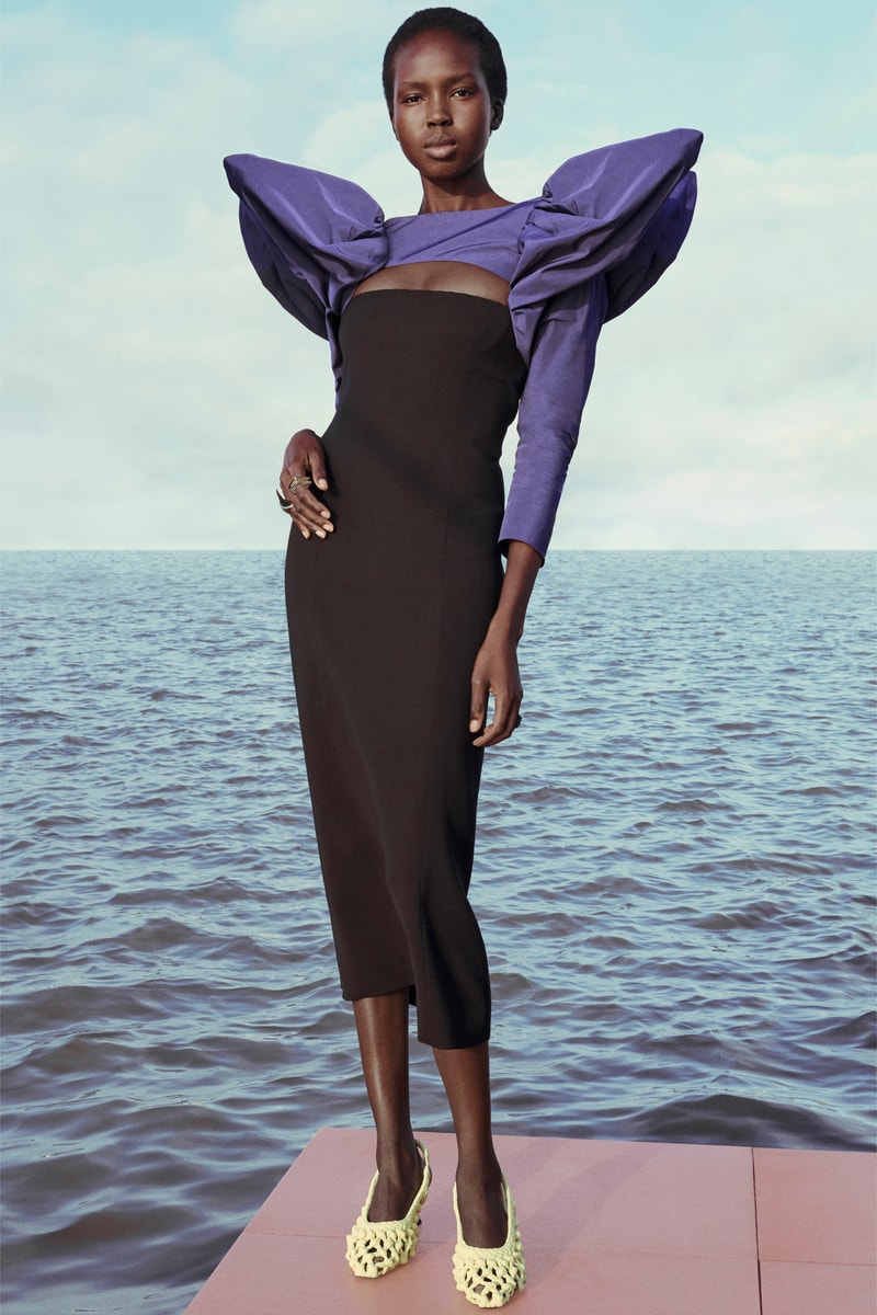 Givenchy Pre-Fall 2020 Collection Lookbook Statement Shoulder Gown Purple Black