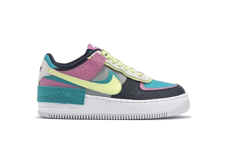 Nike Air Force 1 Shadow Pink/Yellow/Teal Sneaker Layered Swoosh Trainer Footwear