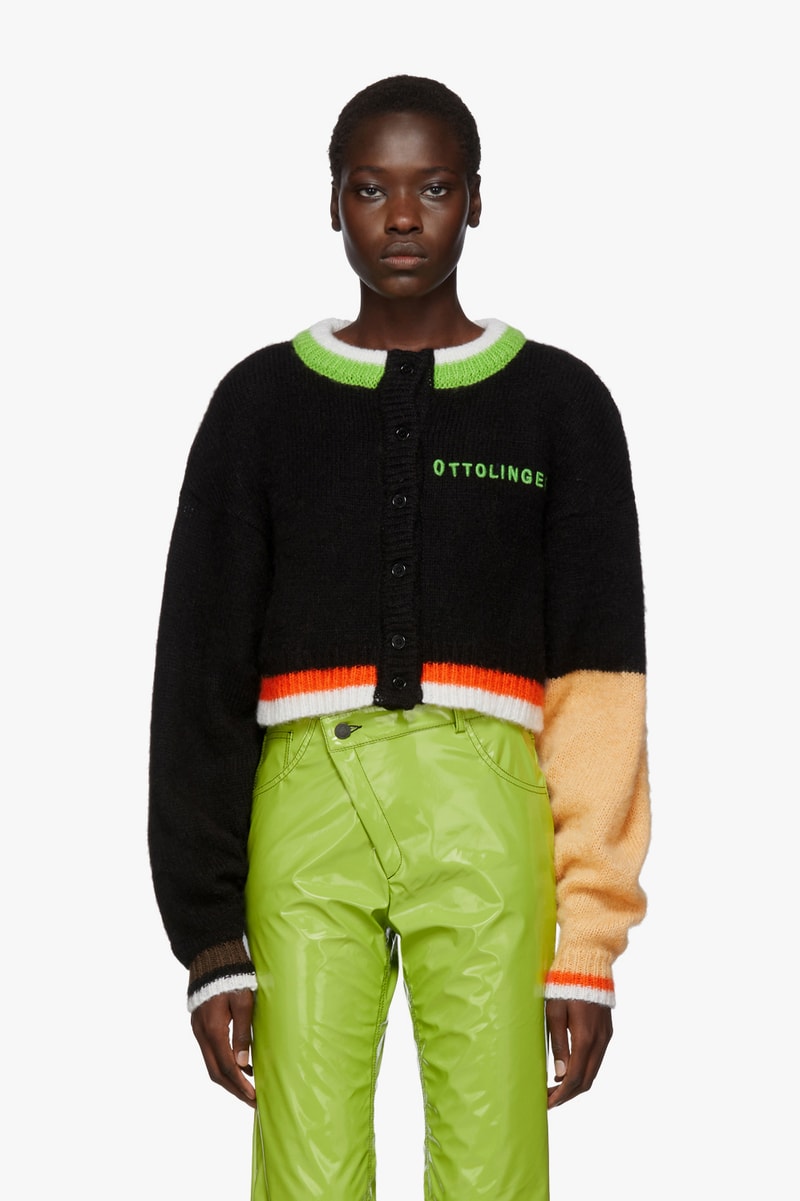 Ottolinger Mohair Cardigan Cropped Black Green Orange