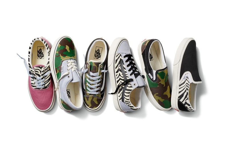 vans era slip on style 36 mismatch sneakers camo zebra print black pastel purple green pink