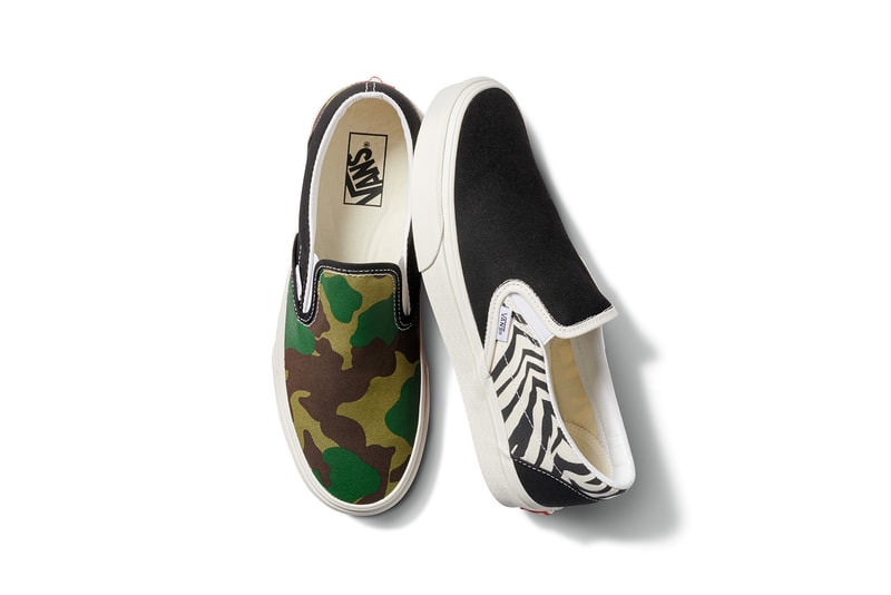 vans era slip on style 36 mismatch sneakers camo zebra print black pastel purple green pink