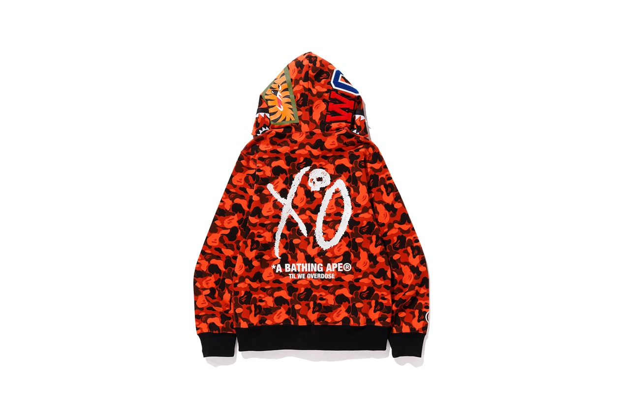 the weeknd a bathing ape xo bape hoodies t-shirts sweatpants collaboration