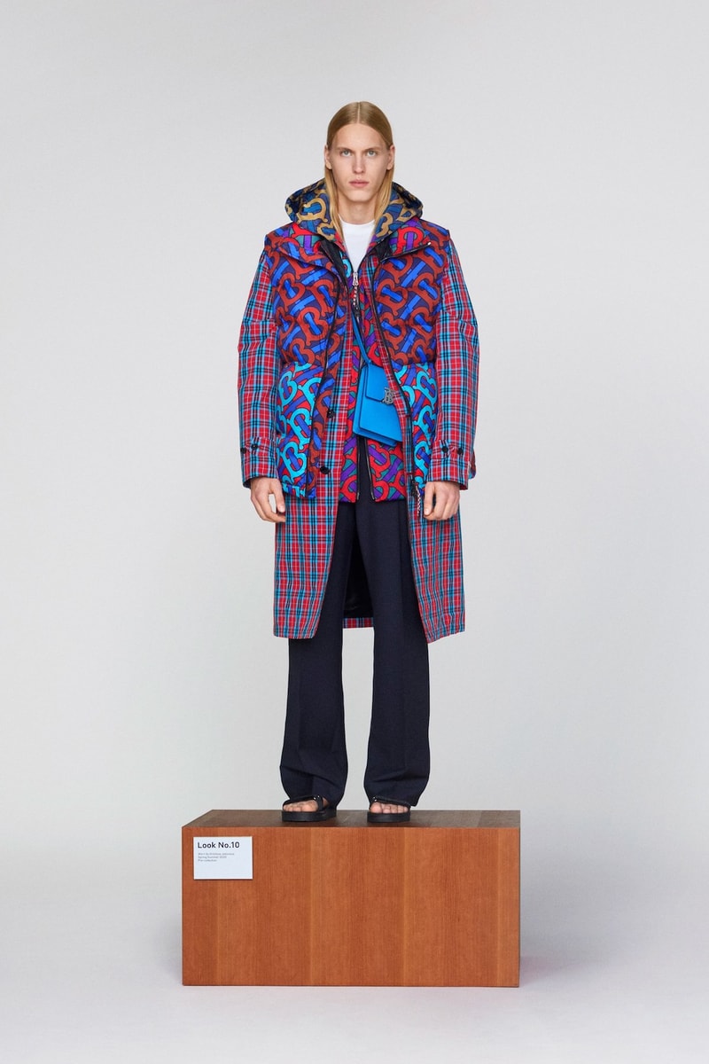 burberry pre fall 2020 collection riccardo tisci tb monogram outerwear skirts bags irina-shayk boots hats accessories 