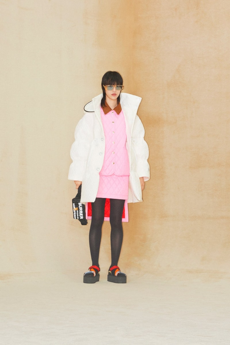 burberry pre fall 2020 collection riccardo tisci tb monogram outerwear skirts bags irina-shayk boots hats accessories 