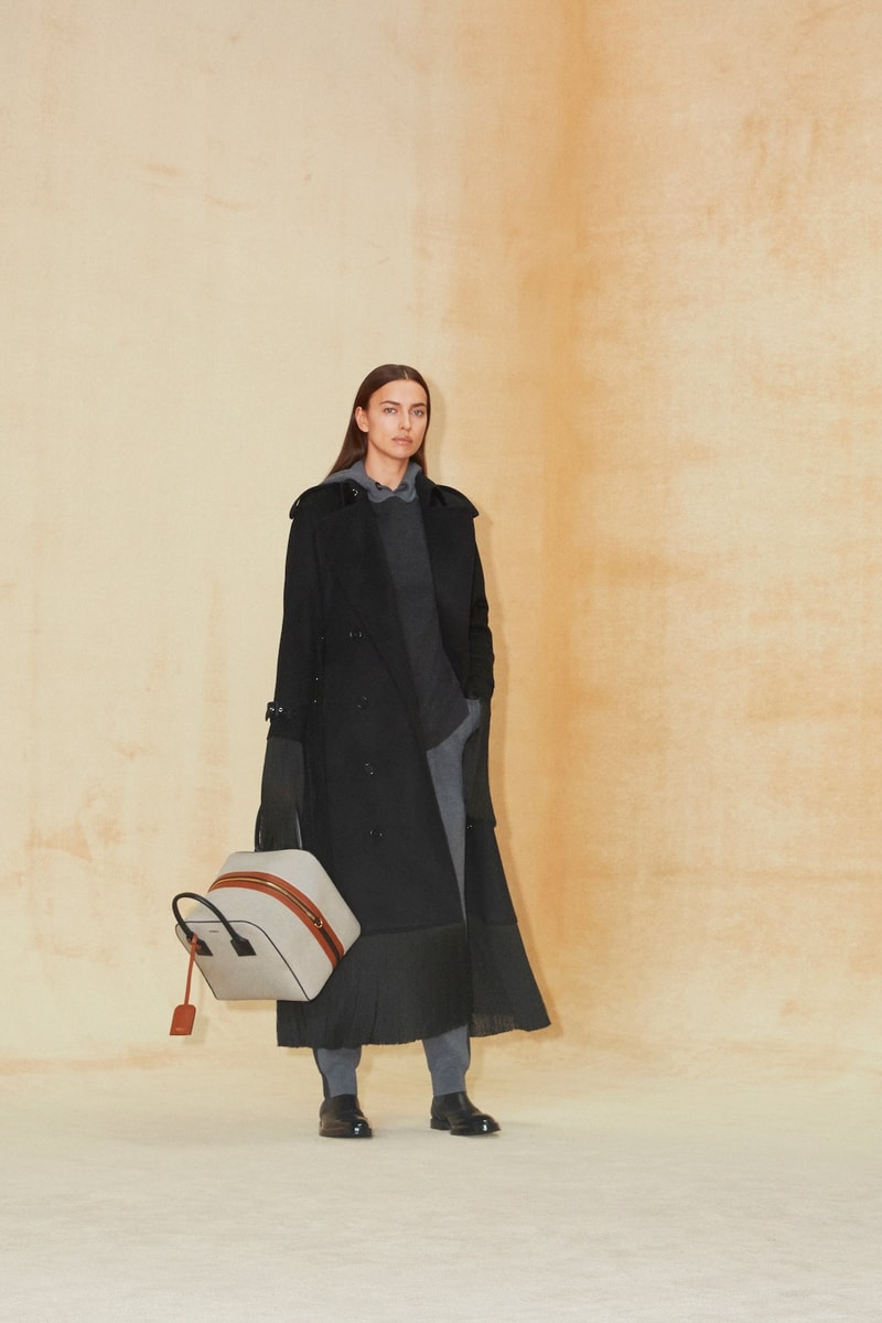burberry pre fall 2020 collection riccardo tisci tb monogram outerwear skirts bags irina-shayk boots hats accessories 