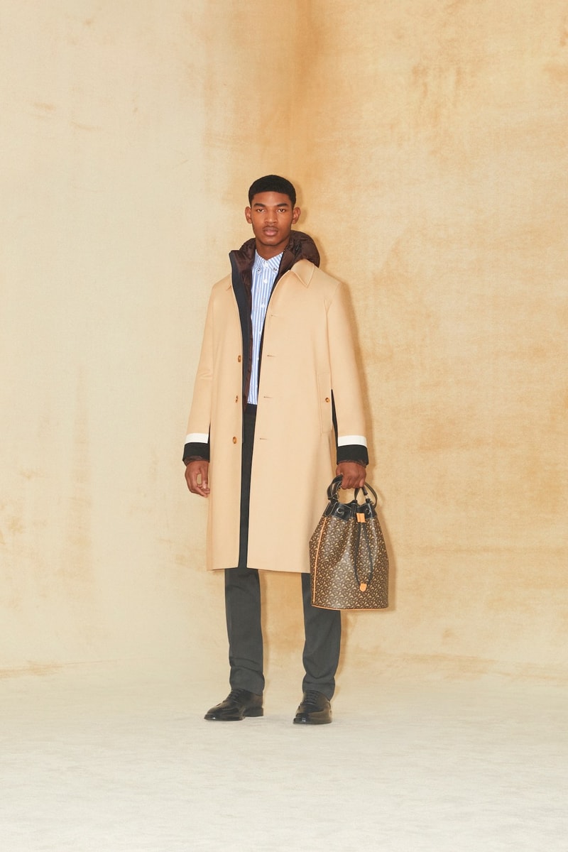 burberry pre fall 2020 collection riccardo tisci tb monogram outerwear skirts bags irina-shayk boots hats accessories 