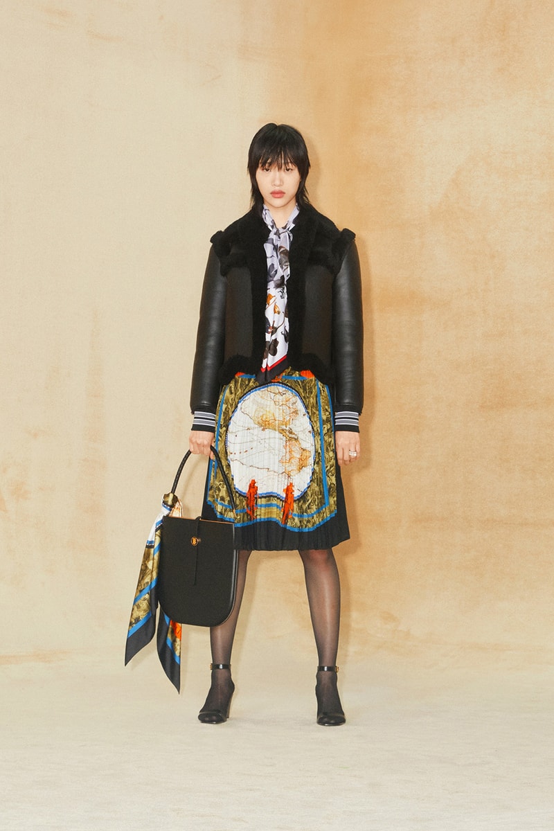 burberry pre fall 2020 collection riccardo tisci tb monogram outerwear skirts bags irina-shayk boots hats accessories 