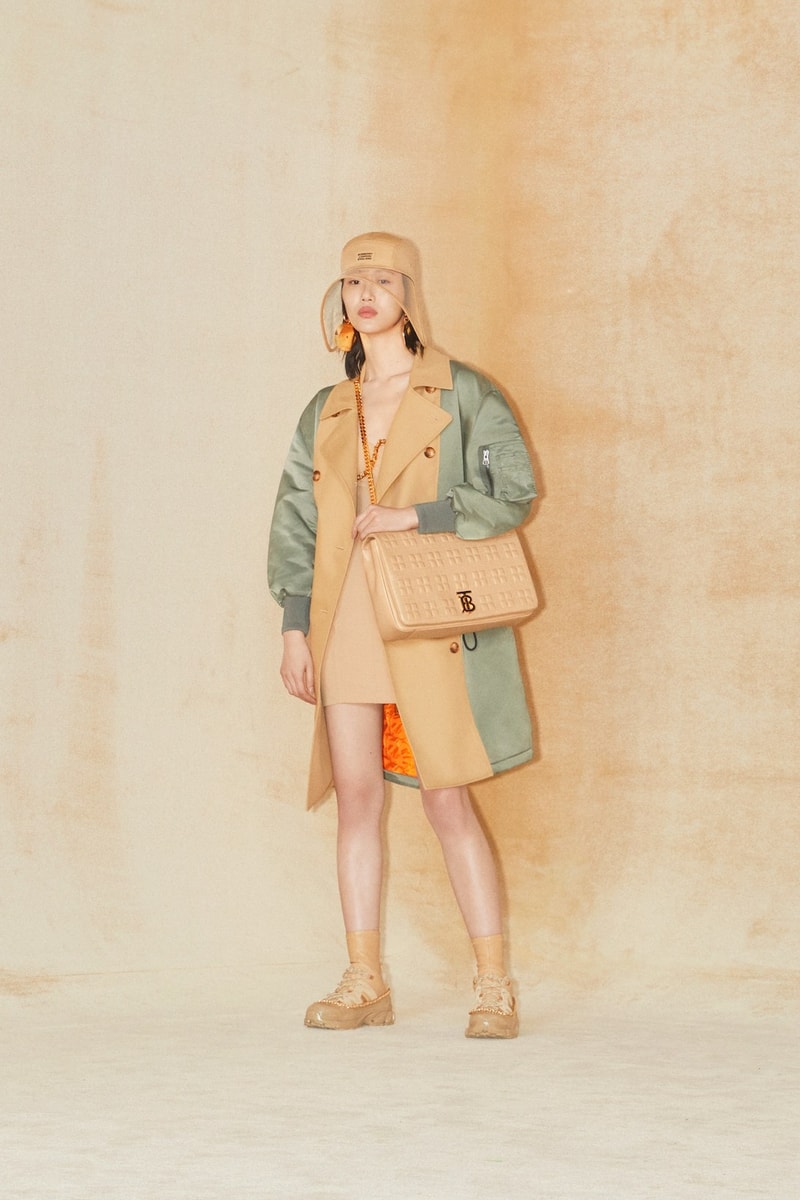 burberry pre fall 2020 collection riccardo tisci tb monogram outerwear skirts bags irina-shayk boots hats accessories 
