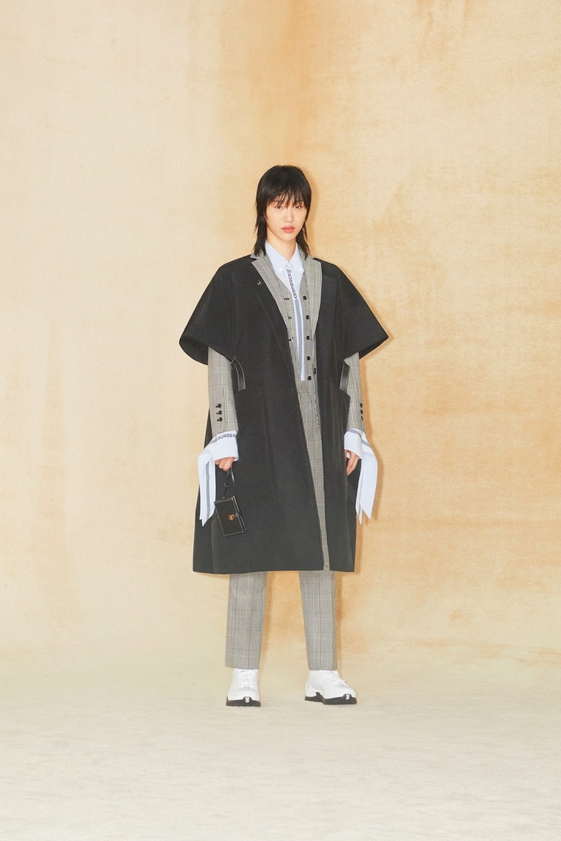 burberry pre fall 2020 collection riccardo tisci tb monogram outerwear skirts bags irina-shayk boots hats accessories 