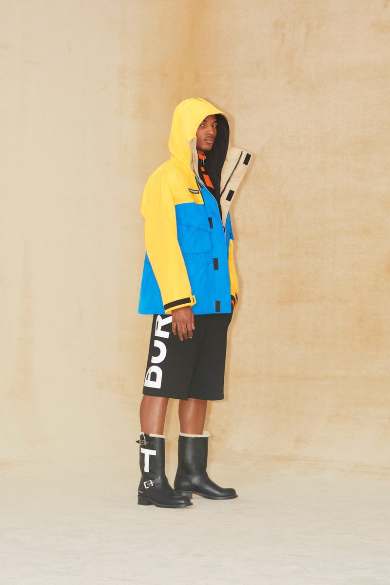 burberry pre fall 2020 collection riccardo tisci tb monogram outerwear skirts bags irina-shayk boots hats accessories 