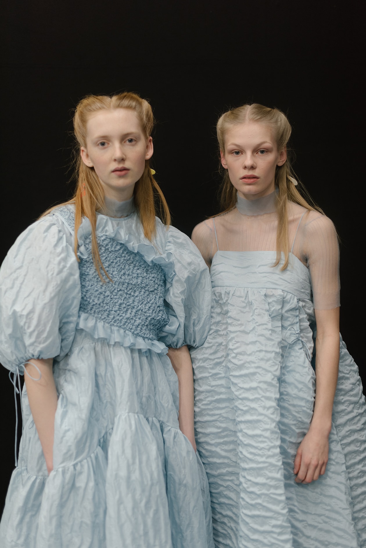 Cecilie Bahnsen FW20 Fall Winter 2020 Collection Runway Show Fitting Backstage Danish Designer Copenhagen Fashion Week White Dresses Models Caroline Brasch Nielsen 