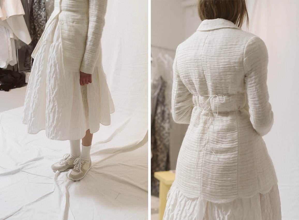 Cecilie Bahnsen FW20 Fall Winter 2020 Collection Runway Show Fitting Backstage Danish Designer Copenhagen Fashion Week White Dresses Models Caroline Brasch Nielsen 