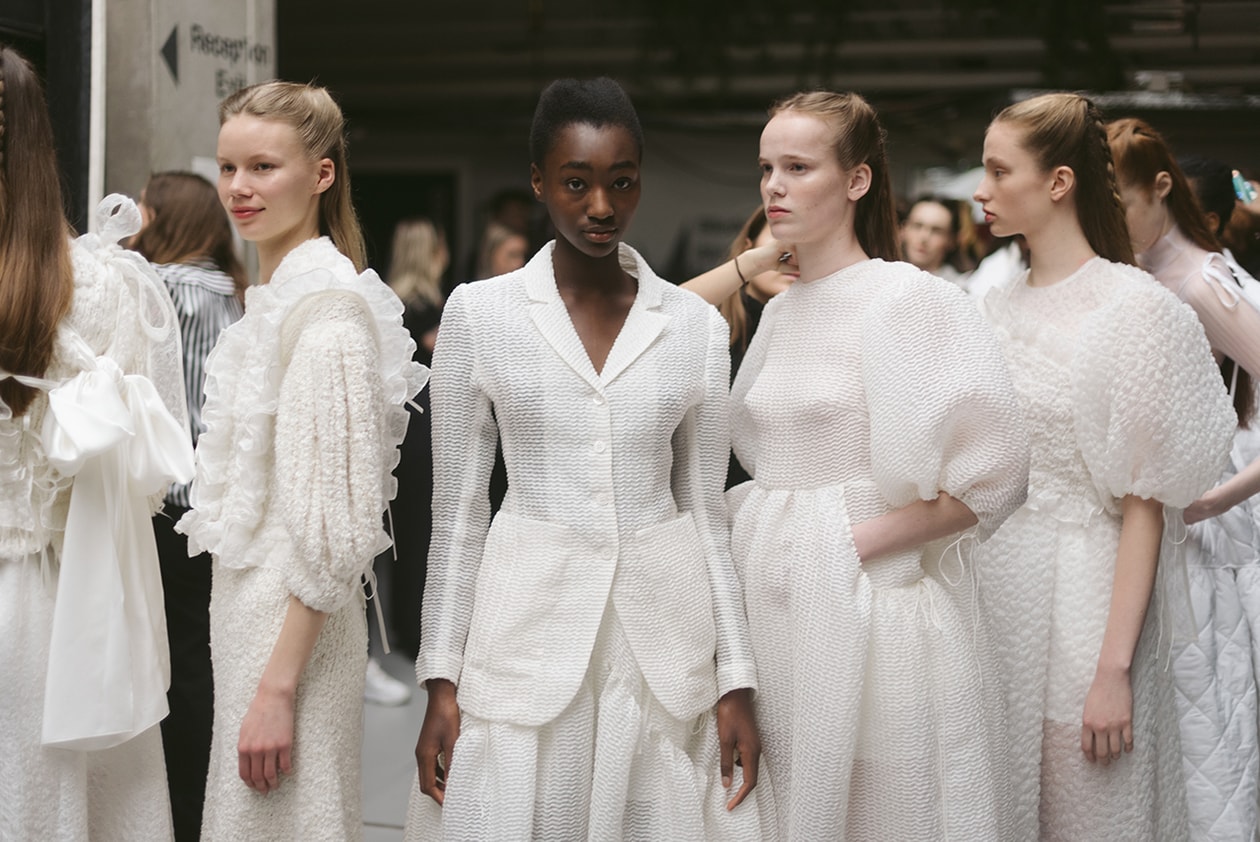 Cecilie Bahnsen FW20 Fall Winter 2020 Collection Runway Show Fitting Backstage Danish Designer Copenhagen Fashion Week White Dresses Models Caroline Brasch Nielsen 