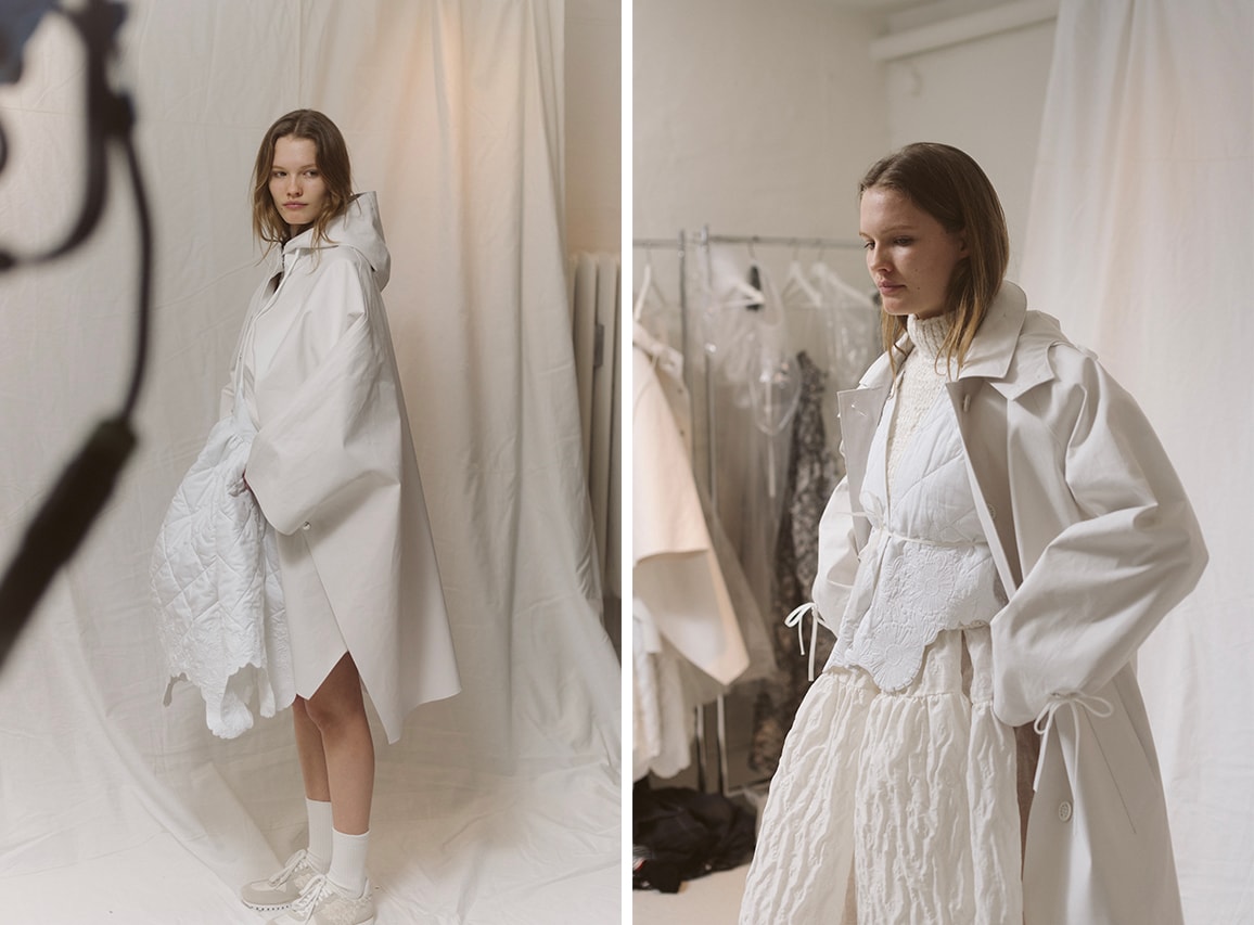 Cecilie Bahnsen FW20 Fall Winter 2020 Collection Runway Show Fitting Backstage Danish Designer Copenhagen Fashion Week White Dresses Models Caroline Brasch Nielsen 