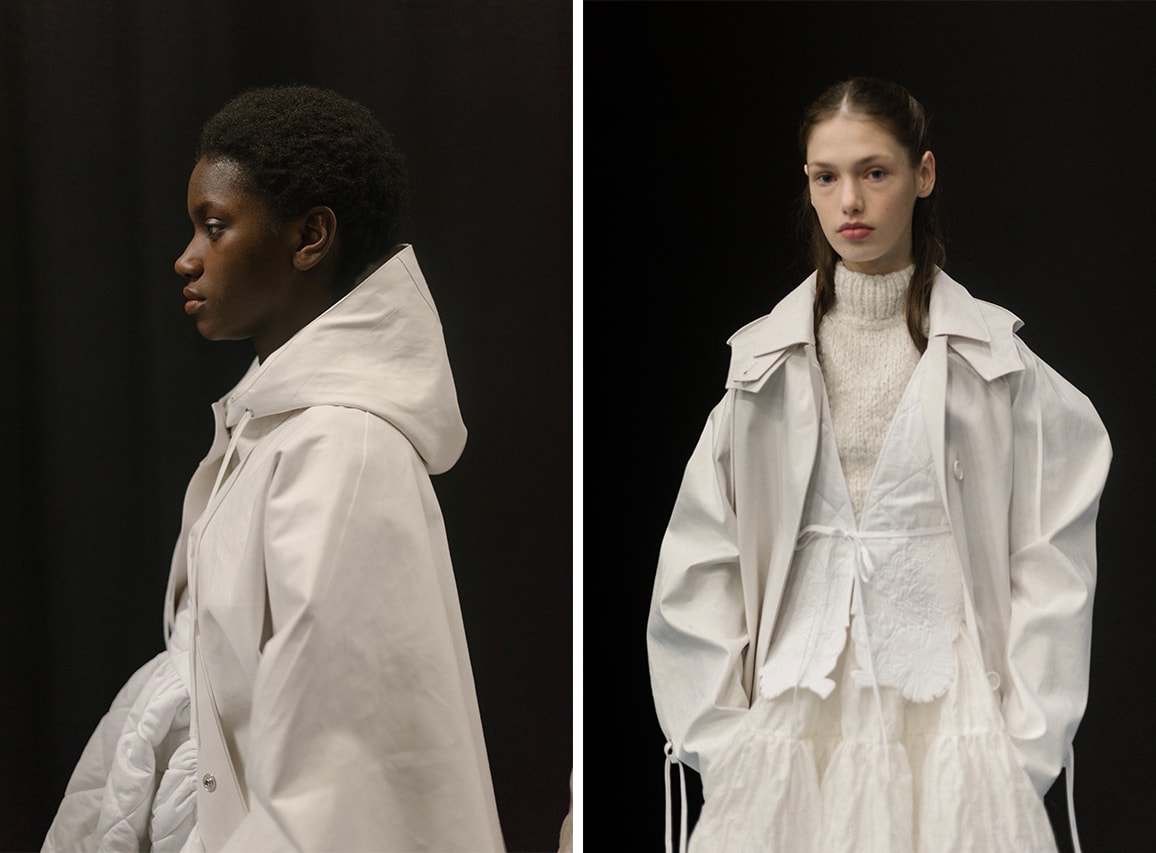 Cecilie Bahnsen FW20 Fall Winter 2020 Collection Runway Show Fitting Backstage Danish Designer Copenhagen Fashion Week White Dresses Models Caroline Brasch Nielsen 