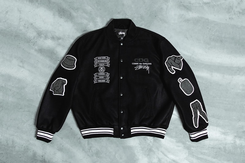 comme des garcons stussy collaboration varsity jacket black outerwear