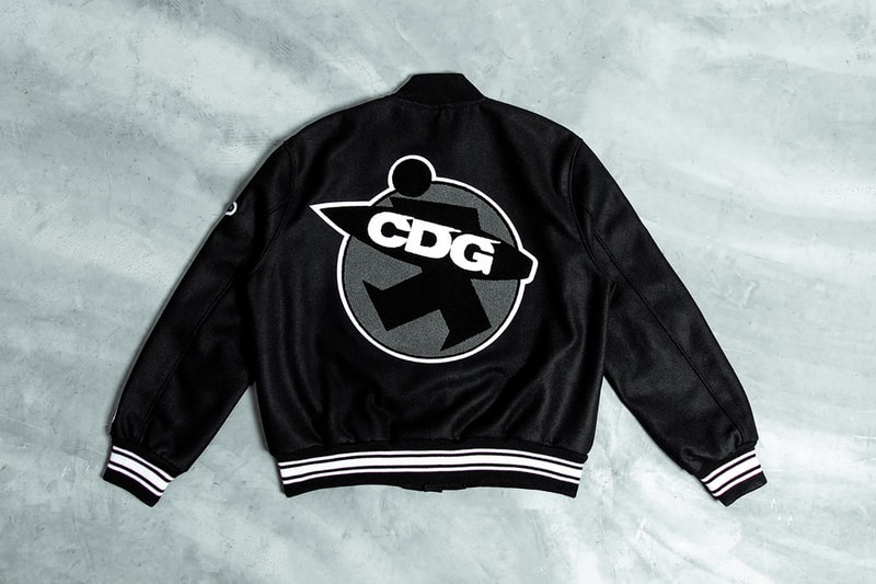comme des garcons stussy collaboration varsity jacket black outerwear