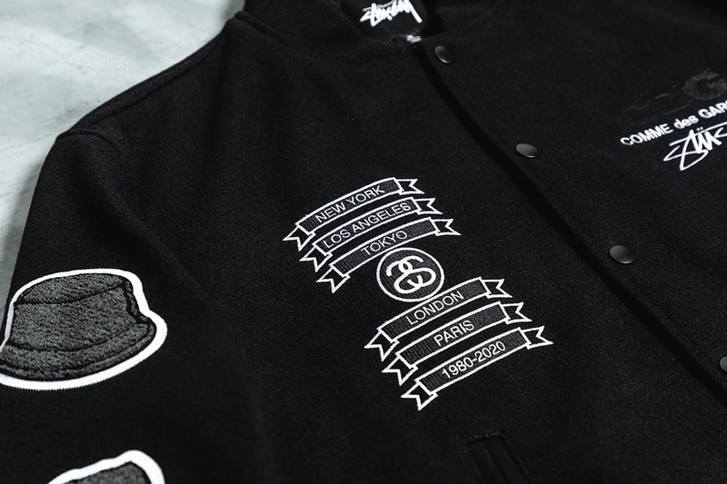 comme des garcons stussy collaboration varsity jacket black outerwear