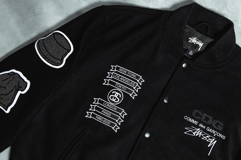comme des garcons stussy collaboration varsity jacket black outerwear