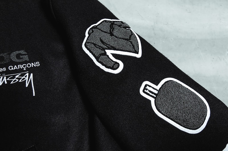 comme des garcons stussy collaboration varsity jacket black outerwear