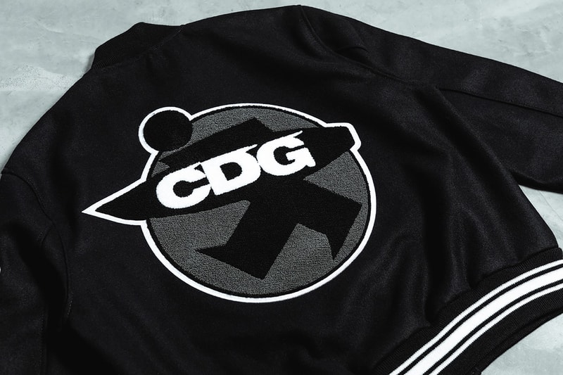 comme des garcons stussy collaboration varsity jacket black outerwear