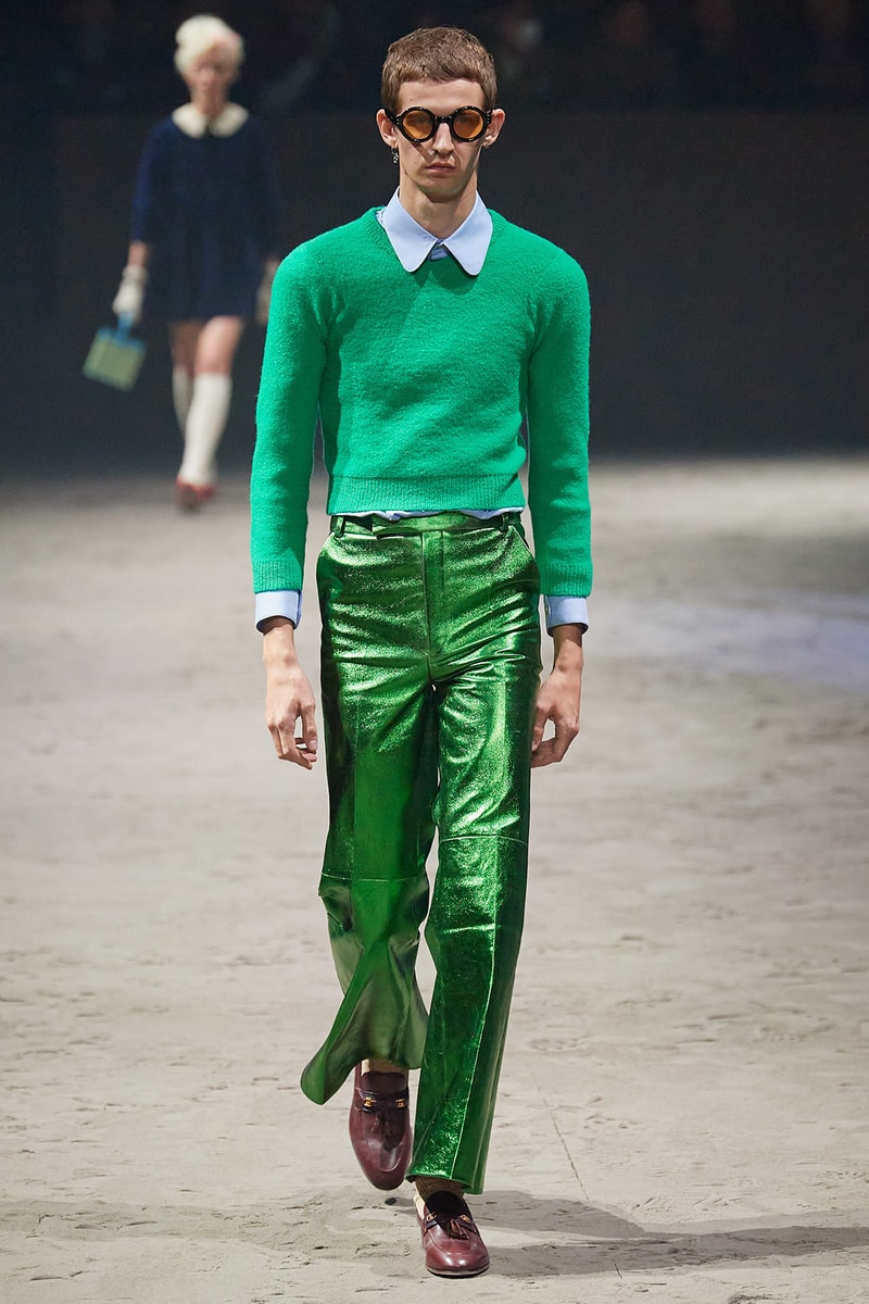 Gucci Fall/Winter 2020 Men's Collection Sweater Pants Green Metallic