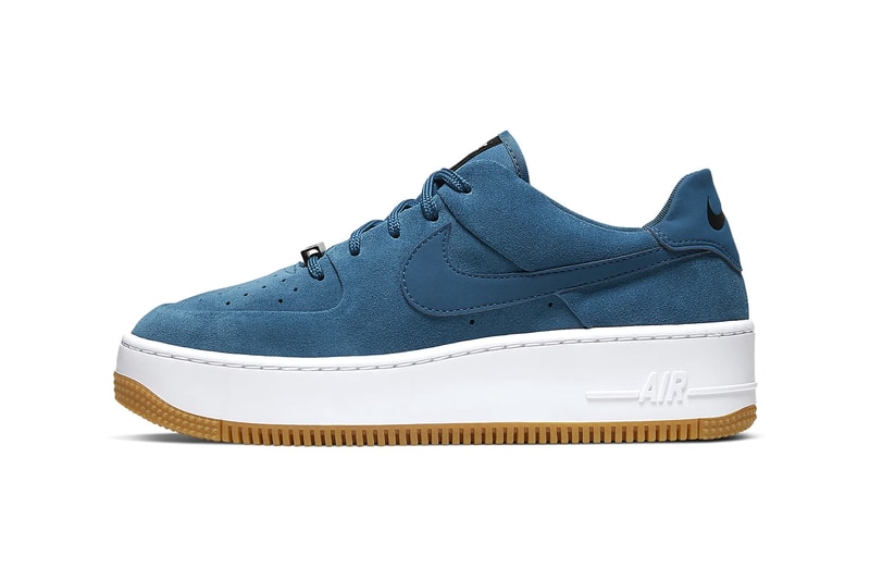Nike Air Force 1 Sage Low Blue Force Black White Platform Women's Sneakers Trainers Suede elevated midsole gum sole