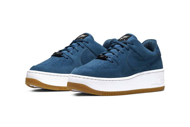 Nike Air Force 1 Sage Low Blue Force Black White Platform Women's Sneakers Trainers Suede elevated midsole gum sole