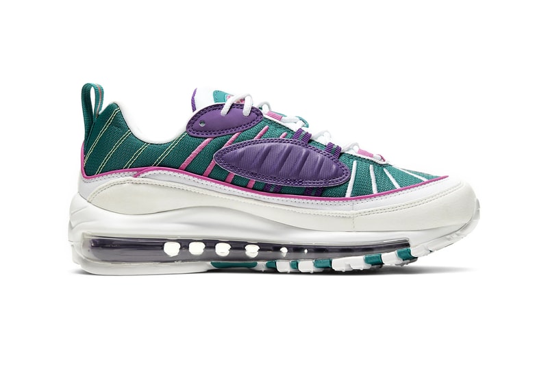 nike air max 98 bright spruce voltage purple green pink womens sneakers 