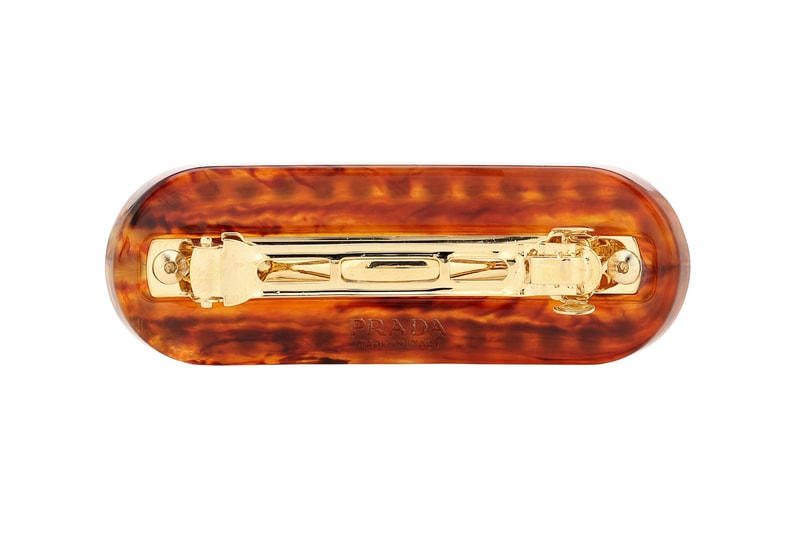 prada embellished logo hair clip brown gold accessory