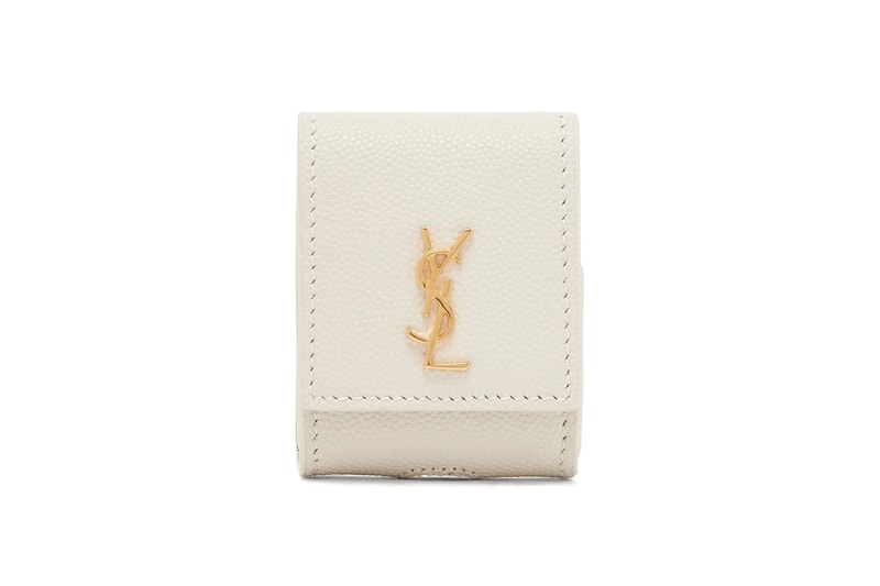 Saint Laurent YSL AirPod Logo Earphone Case Gold White Leather Luxury Accessory